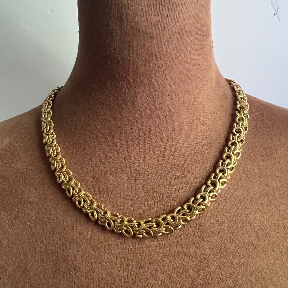 Vintage Gold Tone Byzantine Link Chain Statement Necklace 18 Inch Old Money